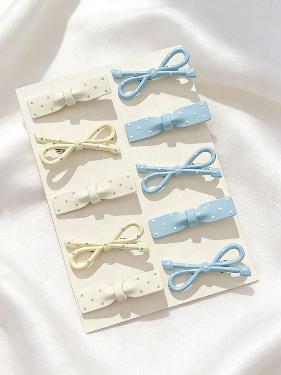 4pcs Cute Polka Dot Bow Hair Clips, Suitable For Bangs And Daily Makeup Styling (Style And Color Random) - Multicolor - View 1