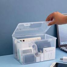 Large-Capacity Transparent Plastic Desk Organizer With Drawer - Multifunctional Storage For Office Supplies, Files, And Cables - White - View 1