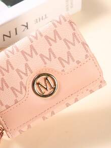 Women's Short Wallet, New Tri-Fold Zipper Coin Purse, Minimalist Fashion Jacquard Card Holder - Pink - View 3