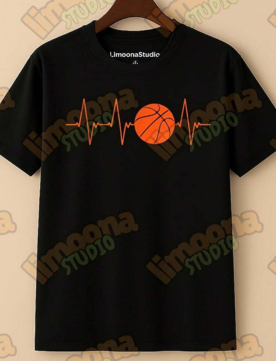 Basketball Heartbeat PNG For T-Shirts, Sports & Gift Design, Digital PNG, Athletic Hea - 黑色 - 查看 1
