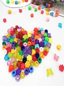 100 hạt cườm kẹo sáng bóng 6x9mm, 5 kiểu: Trái tim, Ngôi sao, Bướm, Hoa, Thích hợp để tự làm vòng tay tình bạn, đồ thủ công tết bện, làm trang sức (Nhiều màu lấp lánh) - Nhiều màu - Xem 7