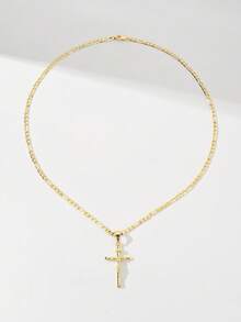 1pc Classic European Style Copper Jesus Cross Pendant Necklace, Limited Edition "Light Of Protection", Suitable As Gift For Christmas, Thanksgiving, Halloween, Mother's Day, Valentine's Day, Friends, Religious Believers, First Holy Communion, Daily Wear And Prayer - Yellow Gold - View 6