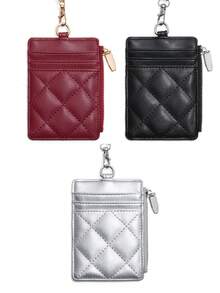 女士短款钱包多功能信用卡夹超薄迷你女士卡包零钱包拉链带挂绳 - 彩色 - 查看 9