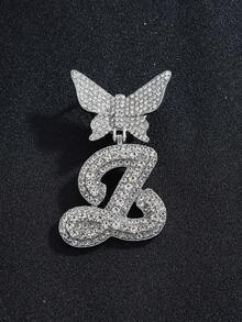 2pcs Women's Silver Necklace Set - A-Z Rhinestone Butterfly Letter Pendant Necklace & Bracelet, Diamond-Shaped Cuban Chain, Cursive Letter Jewelry - Fashion Ice Crystal Butterfly - View 7