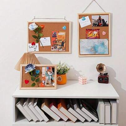 1pc Wooden Frame Soft Cork Board, Decorative Memo Board For Classroom Wall Decor, Suitable For Office And Home Decoration, Message Or Vision Board For Home And School
