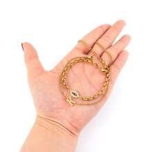 Set de 2 piezas Nuevos brazaletes de cadena dorada de acero inoxidable con inicial clásica para mujeres - Amarillo Oro - Ver 3