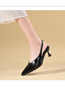 Kitten Heel Quilted Faux Leather Slip-On Party Shoes, Summer - Black - View 5