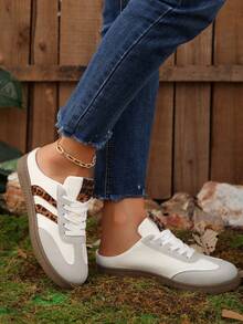 复古德式休闲低帮运动鞋，时尚百搭运动滑板鞋，休闲白色鞋 - 米色 - 查看 4