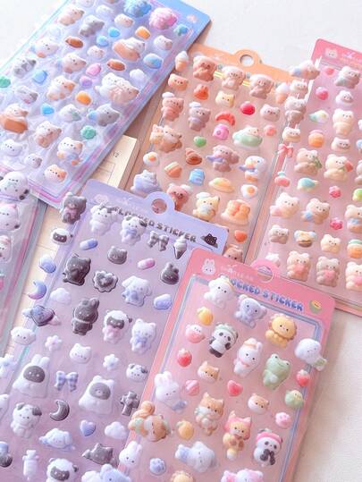 3D Flocked Cartoon Stickers, Decorative Raised Embossed Stickers For Phone Cases, Diaries, Planners, Cups