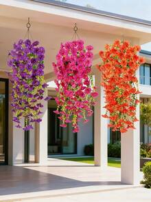 1 件人造丝旋花，带桉树叶，抗紫外线逼真悬挂花，适用于婚礼、家居、办公室、花园、生日、周年纪念、节日、毕业装饰、花园装饰、户外植物、园艺、假花