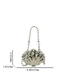 1pc Mini Shell Shaped Bag, Women's Summer New Chain Crossbody Asymmetric Bag, Mini Evening Handbag, Fashion One Shoulder Messenger Bag, Elegant Coin Purse, Lipstick Pouch, Earphone Case, Gift For Women On Valentine's Day, Silver, Gold Coin Purse, Mini Evening Bag, Women Bag - Silver - View 11