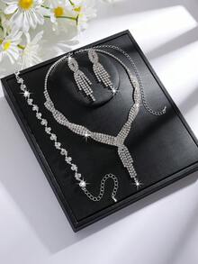 Fashionable Tassel Elegant Jewelry Necklace Set, Minimalist High-End Bridal Jewelry For Daily Wear And Wedding