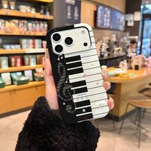 Retro Black & White Piano, Cute Little Stars, Music Notes, Heart Shaped Creative Hard Shell Full Body Shockproof Personalized Phone Case Compatible With IPhone 16 Pro, 15, 14, 13, 12, 11 Pro Max, 7/8 Plus Series - Multicolor - View 1