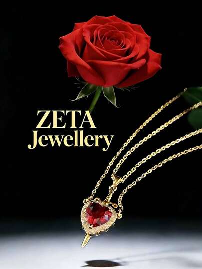 1 件情人节专属红钻心形项链，皇冠/宝剑与心形元素，金银浪漫告白礼物