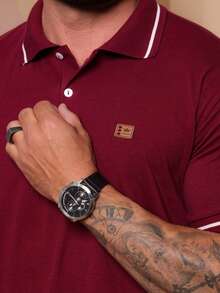 Kit Of 2 High Quality Polo Shirts 100% Cotton Men's Basic T-Shirt Autumn Spring Spring/Autumn Summer Winter All Spring/Summer Autumn/Winter Spring/Summer/Autumn Regular Fit Christmas Thanksgiving Valentine's Day Pride Month Teacher's Day Father's Day Polo Shirt - 瑪薩拉和黑色 - 查看 3