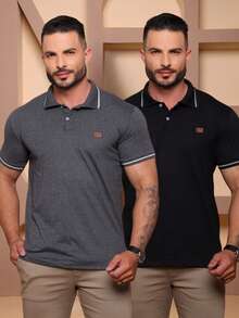 Kit Of 2 High Quality Polo Shirts 100% Cotton Men's Basic T-Shirt Autumn Spring Spring/Autumn Summer Winter All Spring/Summer Autumn/Winter Spring/Summer/Autumn Regular Fit Christmas Thanksgiving Valentine's Day Pride Month Teacher's Day Father's Day Polo Shirt - Đen và Chì - Xem 9