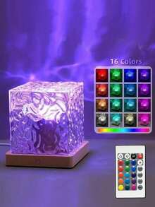1个16色动态水波投影灯，带遥控器，卧室床头灯，16色旋转星空投影夜灯，RGB台灯，适用于婴儿房、家居装饰、游戏室、学生礼物、情人节礼物 - 彩色 - 查看 15