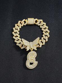 2pcs Women's Silver Necklace Set - A-Z Rhinestone Butterfly Letter Pendant Necklace & Bracelet, Diamond-Shaped Cuban Chain, Cursive Letter Jewelry - Fashion Ice Crystal Butterfly - View 42