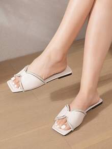 复古女士套脚凉鞋，新款夏季时尚人字拖凉鞋，可搭配连衣裙 - 杏色 - 查看 1