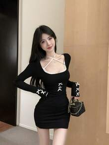 Women Short Dresses - Black - View 8