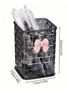 1pc Woven Texture Makeup Brush Holder With Butterfly Stickers - Large Capacity Desk Pen Holder Storage Box, Stationery Storage, Workspace Organizer, Modern Storage Device, Multi-Functional Desk Storage Container, Suitable For Makeup Brushes, Pens, Lipstick And Stationery, Neat Storage - Perfect Fit For Office Desk, Dresser, Office - Multicolor - View 5