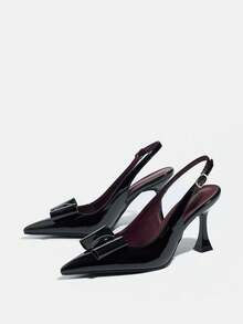 2026新款金属扣防滑红底尖头不对称高跟女鞋，弹性后跟闭趾优雅女士运动鞋 - 黑色 - 查看 6