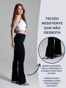 Calça Preta Feminina Sawary Jeans Original Flare Boot Cut Boca de Sino Cintura Alta Confortável Lycra Elastano - Preto - Visão 4