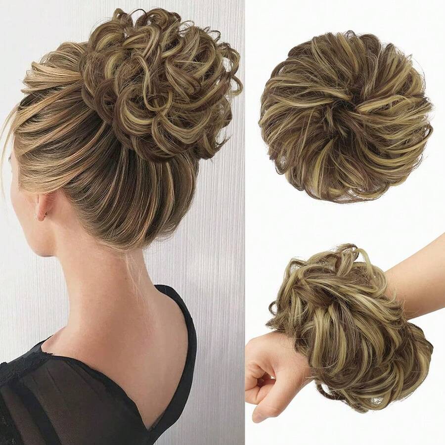 1pc Wig Bun Hairpiece, High Temperature Fiber Fluffy Curly Hair Bun, Elegant Hair Chignon ,Ponytail Holders ,Hair Elastics ,Rubber Bands ,Scrunchies ,Hair Rope - Multicolor - View 1