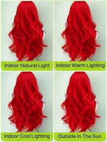 26英寸合成纤维假发 - 长款自然玫瑰网帽红色卷发假发，中分，耐热，适合女性，优雅风格，耐热假发，派对假发，质地柔软假发 - 彩色 - 查看 10