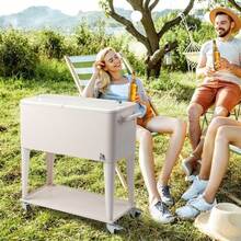 80 Quart Rolling Cooler Cart 4 Wheel Picnic Camping Beverage Cart Ice Beer Chest - 1 - 查看 8