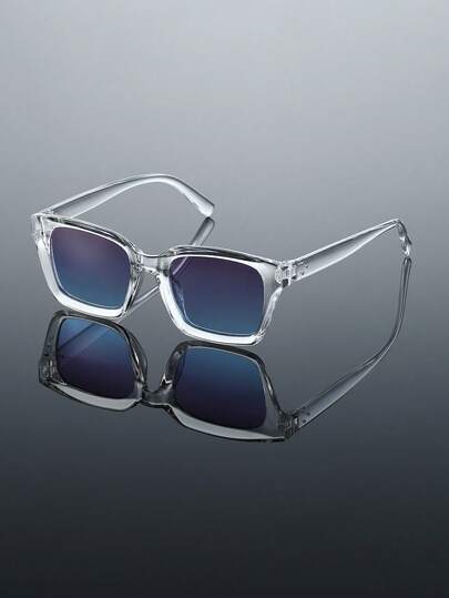 1pc Men Plastic Transparent Two Tone Geometric Full Frame New Modern Simple Style Fashion Glasses For Driving Street Snap Daily Life Tropical Beach Vacay Family Outings Outdoor Casual Activities Suitable For All Face Shapes