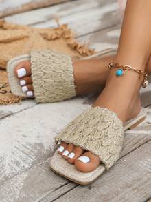 WRCVS Colorful Bohemian Style Flip Flops, Women Summer Sandals With Chain, Embroidery, Beaded Sole, Retro Floral Retro Pattern Random Slippers - Khaki - View 5