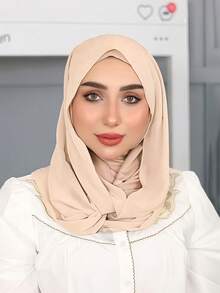 1 Peça Hijab Muçulmano Instantâneo Versátil de Cor Sólida para Mulheres, Estilo Pullover para Uso Rápido e Fácil, Minimalista Casual Elegante Clássico Versátil, Lenço de Chiffon com Touca Integrada, Tecido de Chiffon Macio, Material Confortável e Respirável, Adequado para Uso Diário - hijab instantâneo - Visão 17