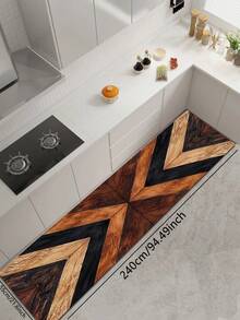 1片硅胶厨房垫，几何拼接图案，黑色、深棕色、浅棕色重复V形（箭头）单元，呈现复古木纹马赛克视觉效果，奢华时尚的厨房地毯，具有缓冲和防疲劳功能。 - 彩色 - 查看 14