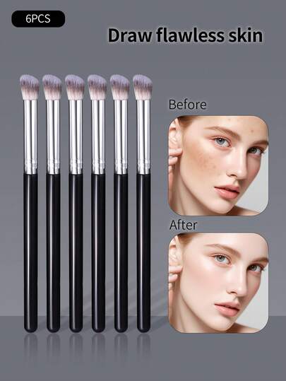 6pcs Multi-Functional Angled Concealer Brushes, Soft Fiber Hair Blends Powder Evenly, Precise Coverage For Facial Blemishes, Makeup Tools For Beginners