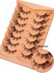 7 Pairs D Curl Russian Volume Eyelashes Cross Natural Thick Faux Mink False Lashes Reusable Full Strip Lash Extensions Makeup Strip Lashes,Lashes,Eyelashes,Fake Lashes - Cat Eye Lashes - View 4