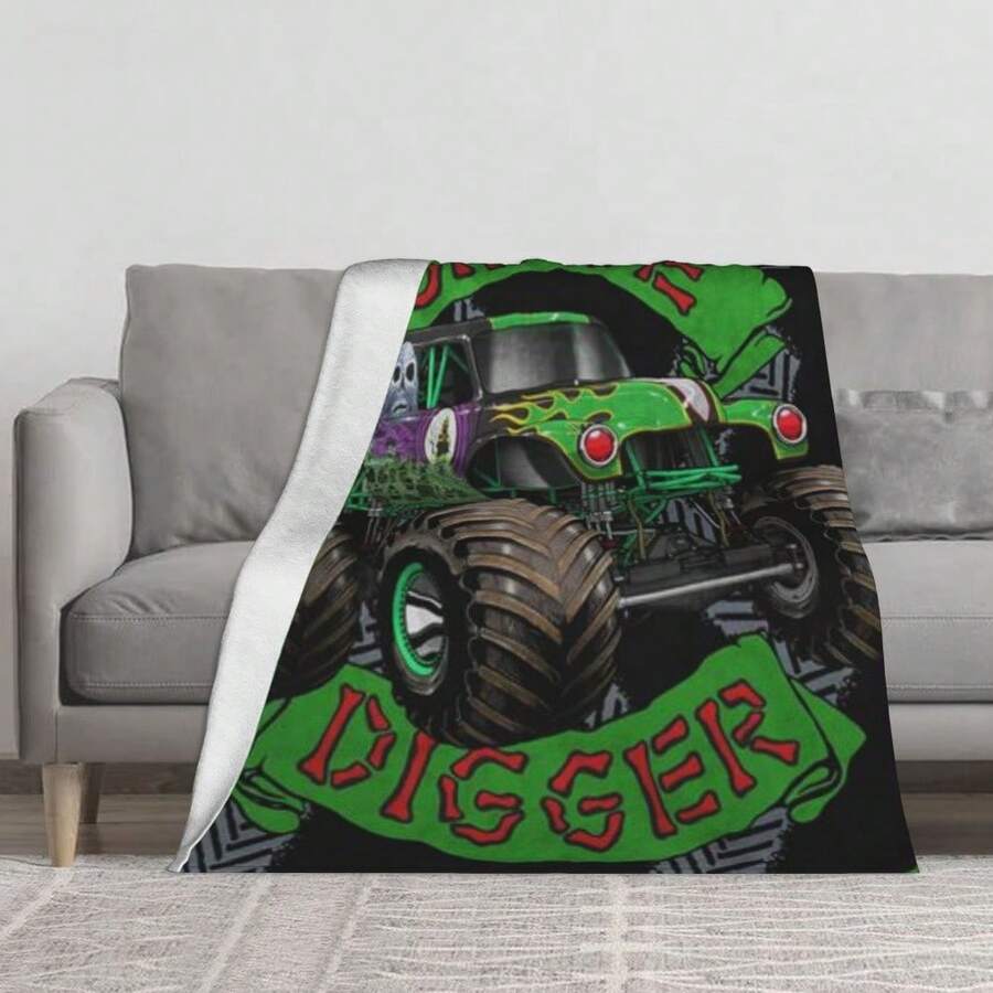 Sunny Side Up Monster Jam Plush Travel Throw Flannel Throw Blanket - Measures 40 X 50 Inches - Super Soft & Cozy Travel Accessories Features Grave DiggerS - Nhiều màu - Xem 1