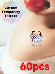 10/20/30/60入可客製文字臨時紋身貼紙，個性化照片姓名紋身，新娘臉部紋身，單身派對、生日派對小禮品，個性化臉部紋身生日聖誕新年禮物，Bride Tribe，獨特禮物 - 彩色 - 查看 11