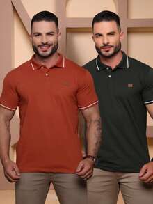 Kit Of 2 High Quality Polo Shirts 100% Cotton Men's Basic T-Shirt Autumn Spring Spring/Autumn Summer Winter All Spring/Summer Autumn/Winter Spring/Summer/Autumn Regular Fit Christmas Thanksgiving Valentine's Day Pride Month Teacher's Day Father's Day Polo Shirt - 陸軍和軍事 - 查看 8