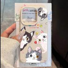 Süße Katze Weiche Silikon Handyhülle für iPhone 17 Air 16 15 14 Plus 13 12 11 Pro Max X XR XS 14 Plus 16E Schutz Rückseite - Weiss - Übersicht 3