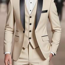 3pcs Men'S Suit Set | Elegant And Fashionable, Ideal For Weddings, Business, And Parties, Includes Blazer, Vest, And Pants - Màu be - Xem 1