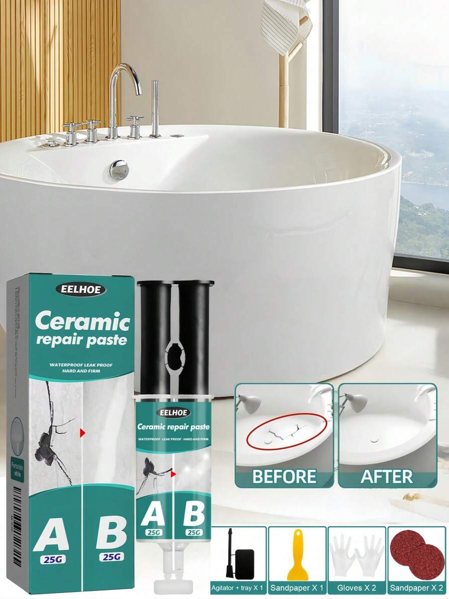 陶瓷砖修补AB胶套装，金属陶瓷砖裂缝填充密封剂AB胶，环氧树脂AB胶防水耐高温多用途金属裂缝修补胶 - 彩色 - 查看 1