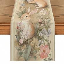 1pc Easter Egg & Floral Pattern Table Runner, Easter Bunny & Egg Table Cloth, Linen Material, Available In Multiple Sizes, Suitable For Home Dining, Kitchen Decor, Home Decor, Outdoor Party And Restaurant Decoration, Textured Linen Appearance - Multicolor - View 16