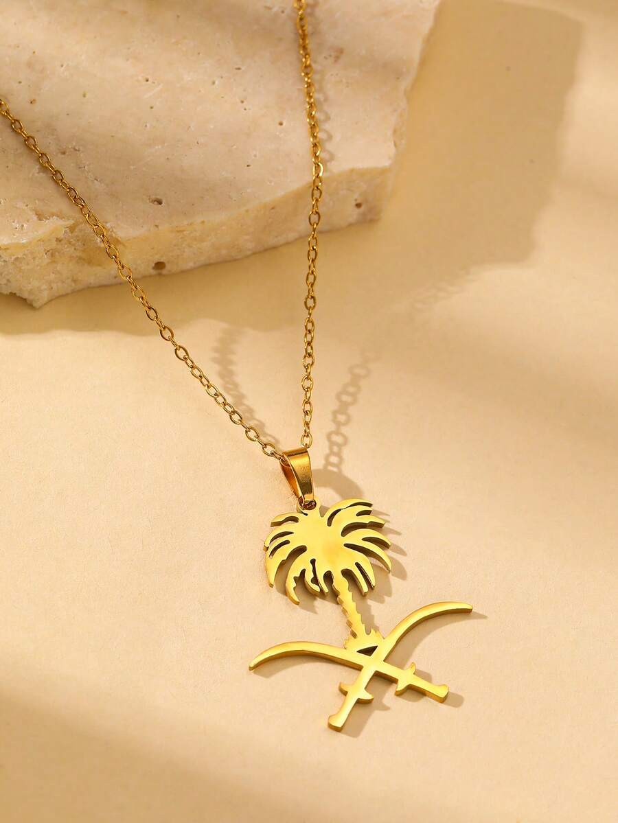 不锈钢项链，配沙特阿拉伯国徽吊坠，时尚男士项链，日常佩戴或派对礼物 - 項鍊 - 查看 1