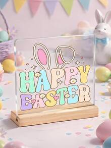 1pc Easter Acrylic Table Decor Sign, Cute Bunny & Egg Cartoon Design, Colorful Spring Holiday Ornament, Desk & Shelf Home Decor, Living Room Bedroom Display, Festival Decoration Gift For Women Teachers Classroom Office Room Decor Office Desk Desk Office Supplies Office Decor - Multicolor - View 5