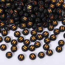 200/500/1000 piezas Cuentas con patrón de letras doradas sobre base negra de 4x7mm para hacer collares y joyería DIY - Fondo negro con letras doradas - Ver 56