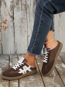 复古德式休闲运动鞋，时尚百搭低帮运动滑板鞋，休闲白鞋 - 棕色 - 查看 3