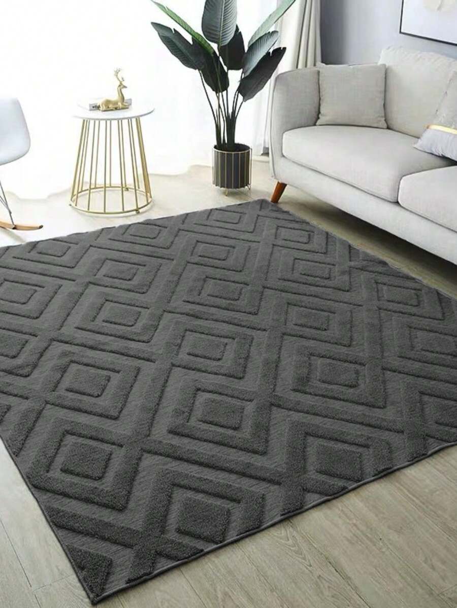 Large 3D High Relief Velvet Rug For Living Room/Bedroom, 1.45 X 1.95 Meters, Non-Slip. - Kim cương xám đậm - Xem 1
