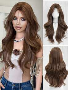 26英寸合成纤维假发 - 长款自然玫瑰网帽红色卷发假发，中分，耐热，适合女性，优雅风格，耐热假发，派对假发，质地柔软假发 - 彩色 - 查看 13