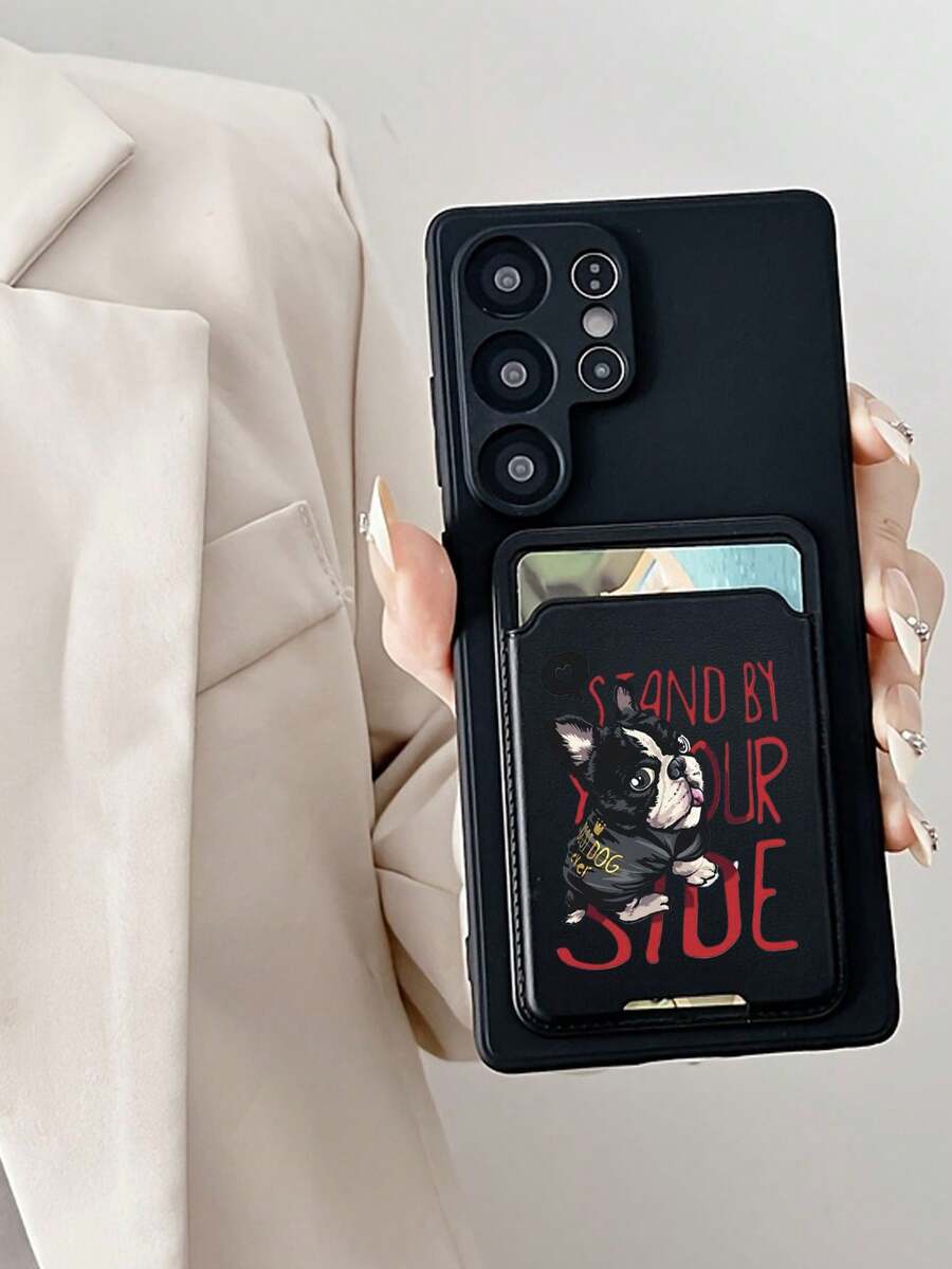 1 chiếc ốp lưng TPU màu đen tối giản, kiểu dáng 2 trong 1, tích hợp ví đựng thẻ và hình chú chó dễ thương, chống sốc, chống trượt, bao phủ toàn diện, tương thích với các dòng điện thoại Apple/ốp lưng đồng bộ/ốp lưng độc đáo/ốp lưng Galaxy/ốp lưng Redmi/ốp lưng OPPO/ốp lưng Poco X5 Pro. - Nhiều màu - Xem 1